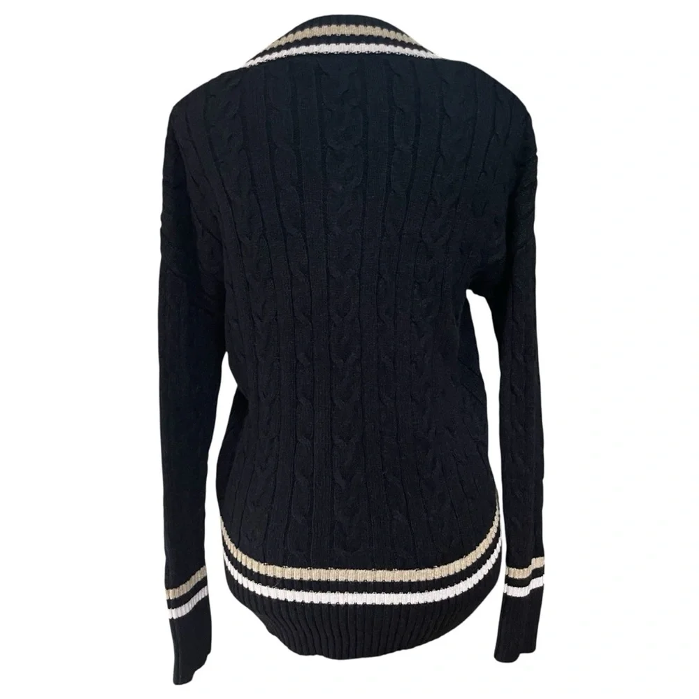 Preppy Black, White & Tan V-Neck‎ Sweater Soft & Stretchy Sz. XS